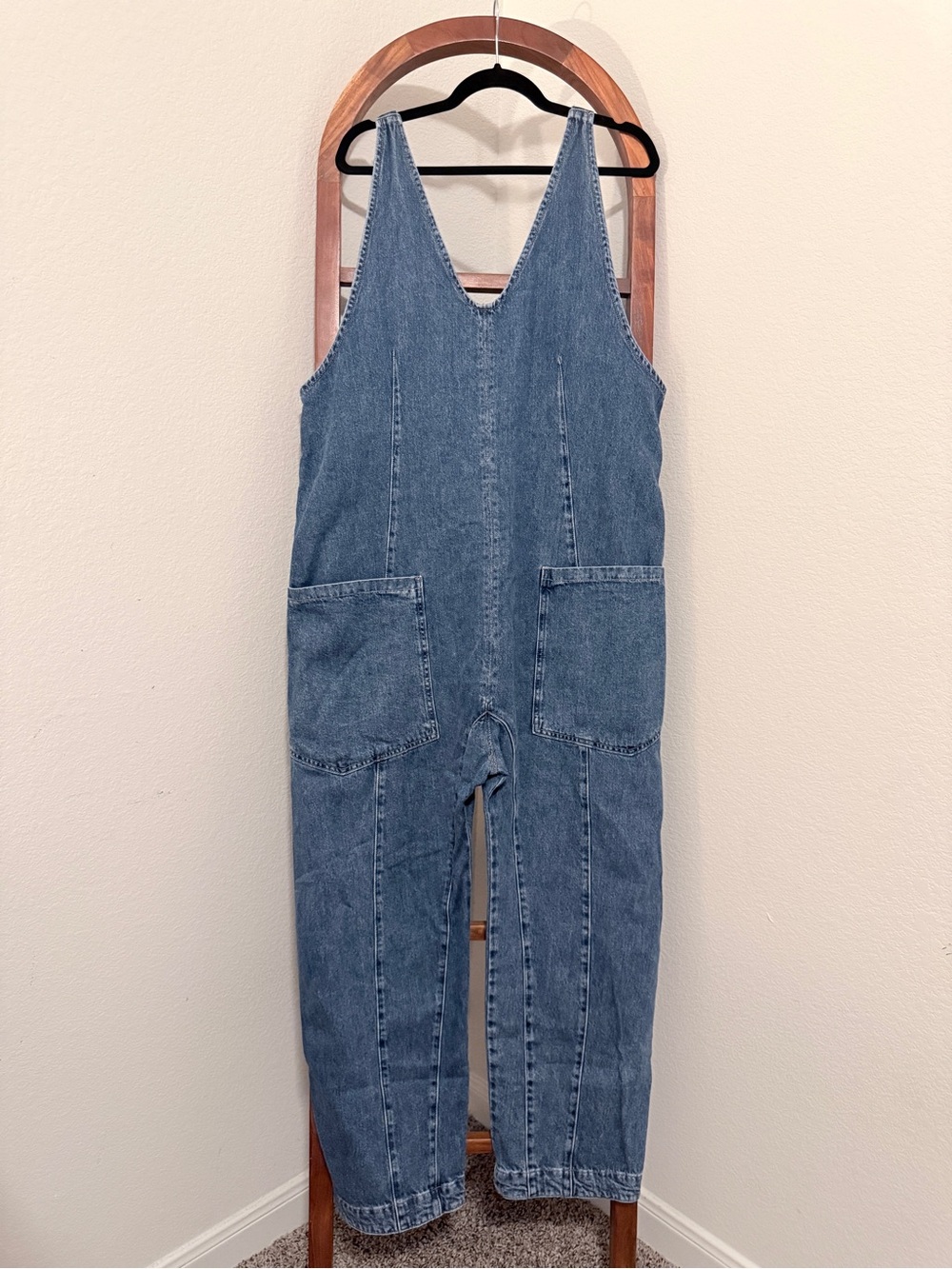 We The Free High Roller Light Blue Denim Utility Jumpsuit Size L